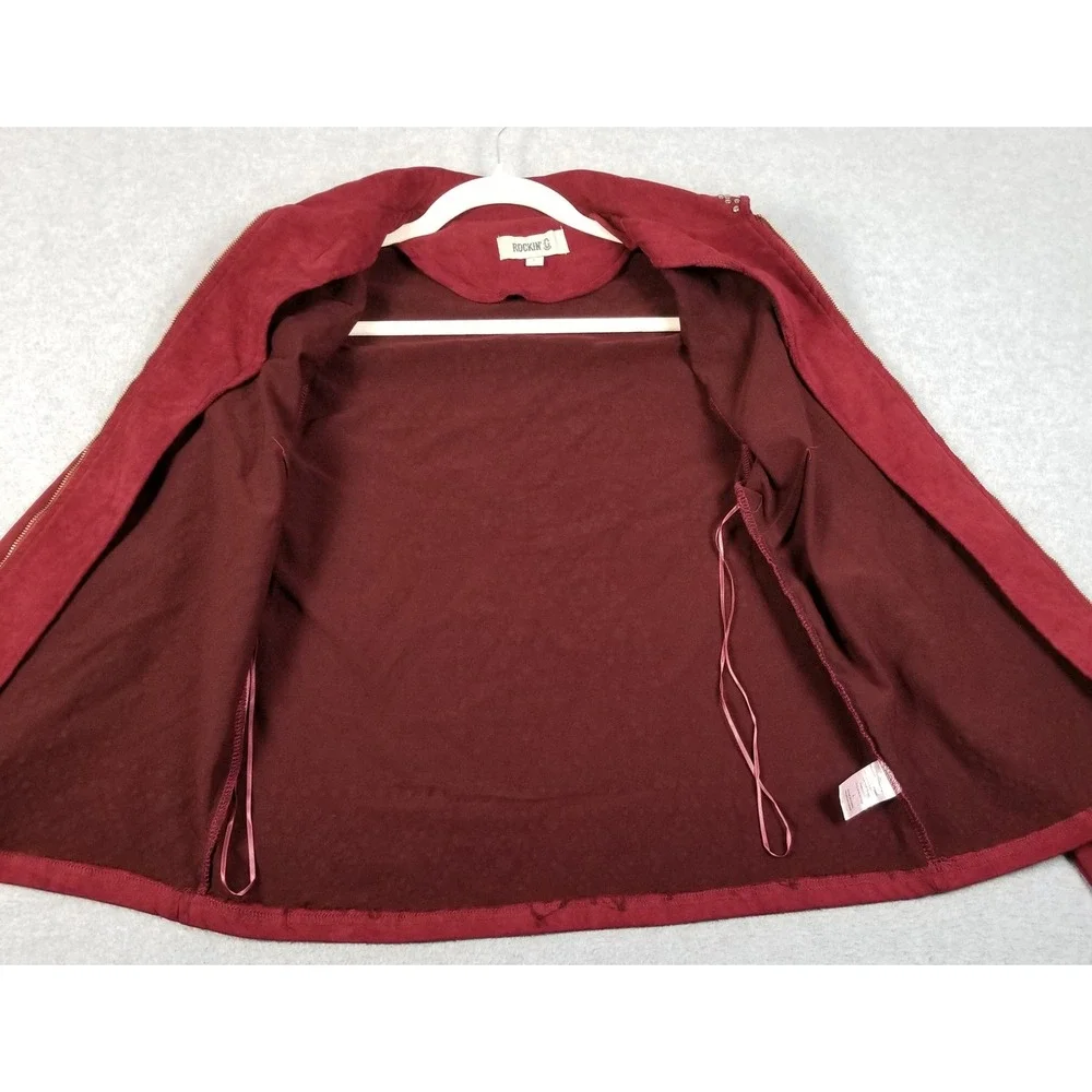 Rockin' C Jacket Women's Large L Red Studded Faux Suede Western Thunderbird Bell